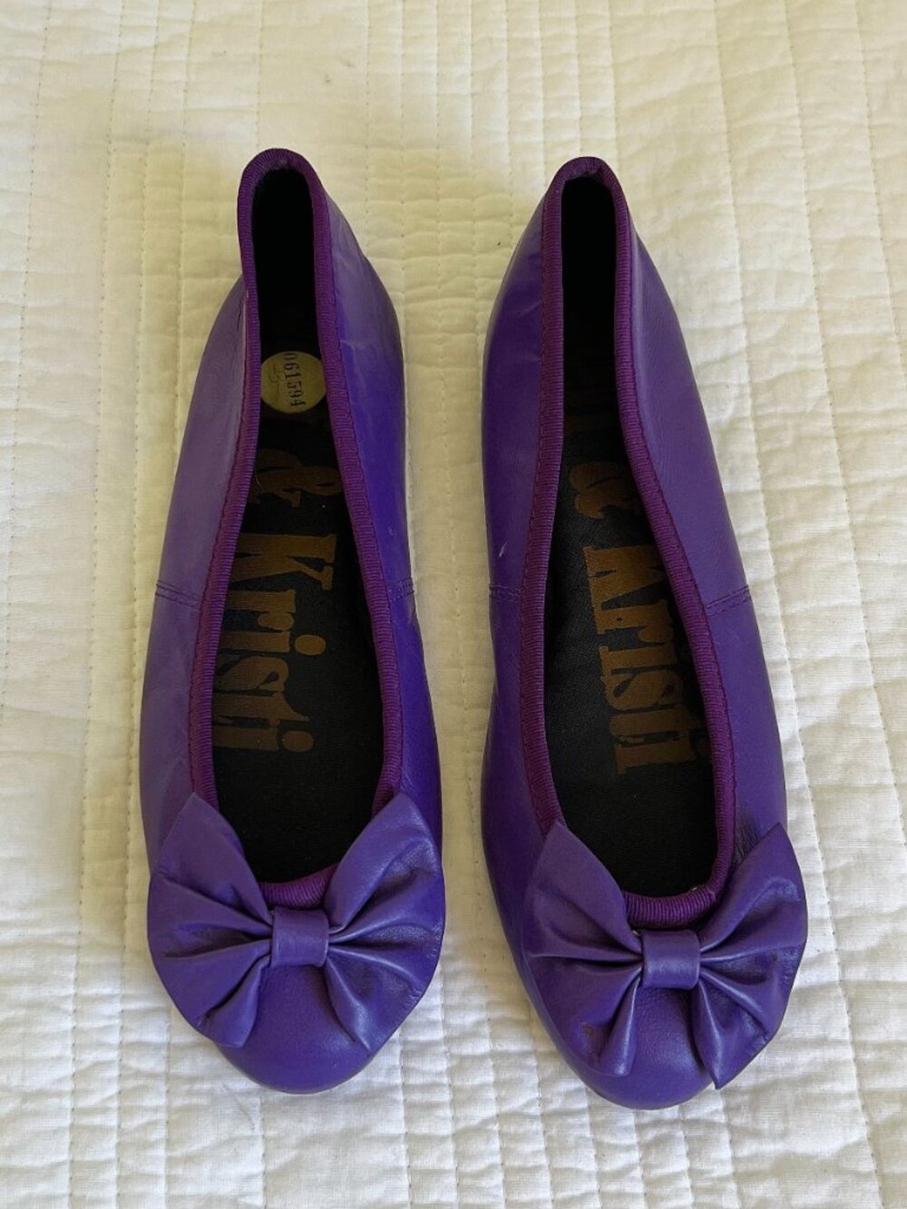 Vintage 1980s Jeff & Kristi Purple Bow Ballet Flats Size 8B Narrow